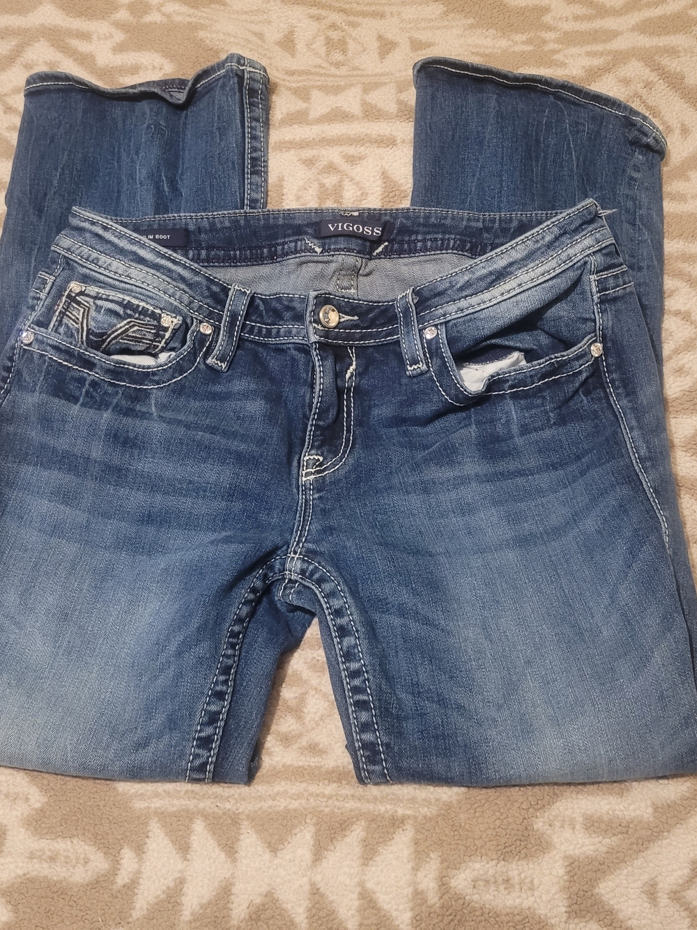 Vigoss Medium Blue Bootcut Jeans with Contrast Stitching